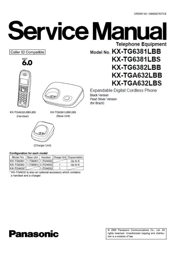 KX-TG6381LBB, KX-TG6381LBS, KX-TG6382LBB, KX-TGA632LBB